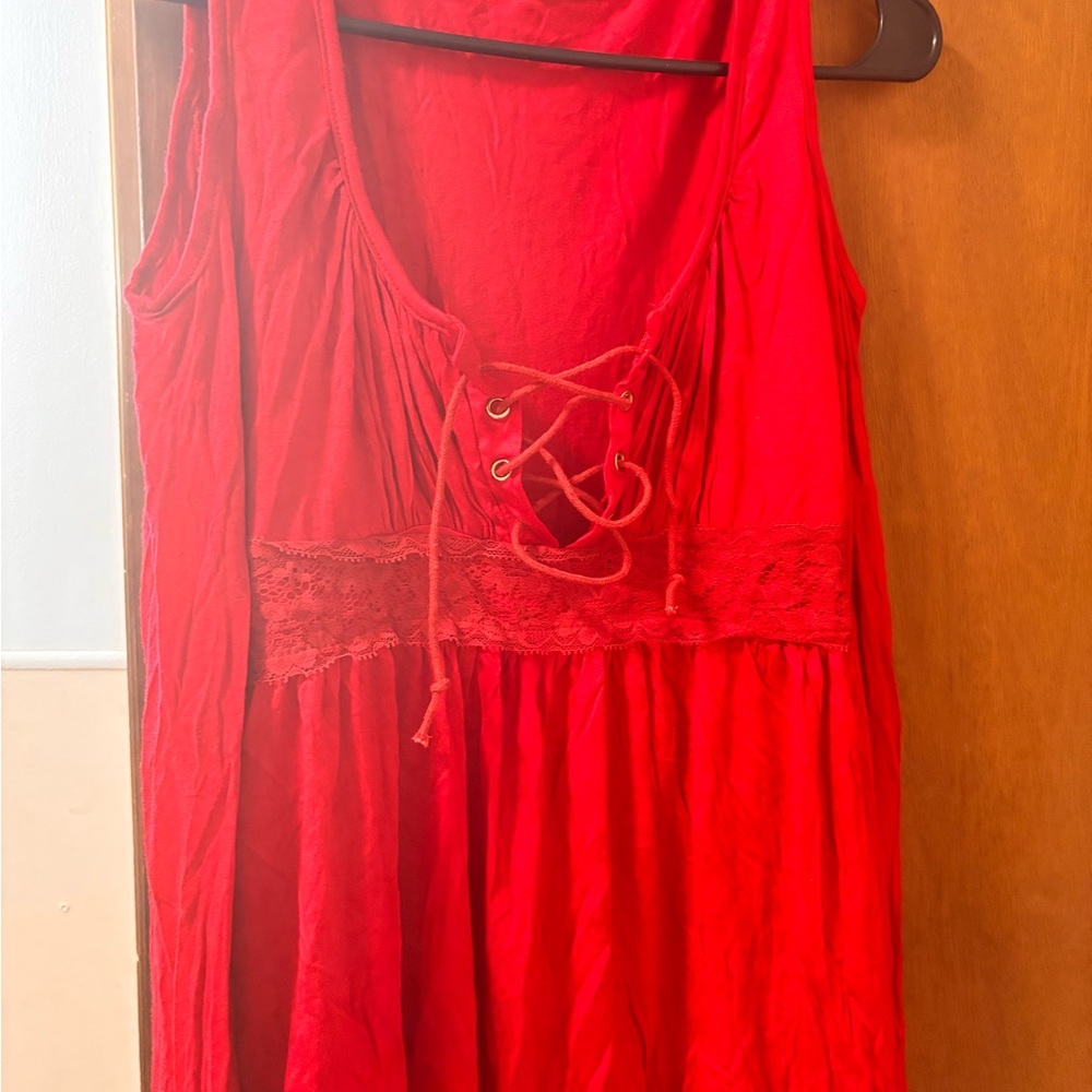 Women's Red Lace-Up Long Sleeve Top
